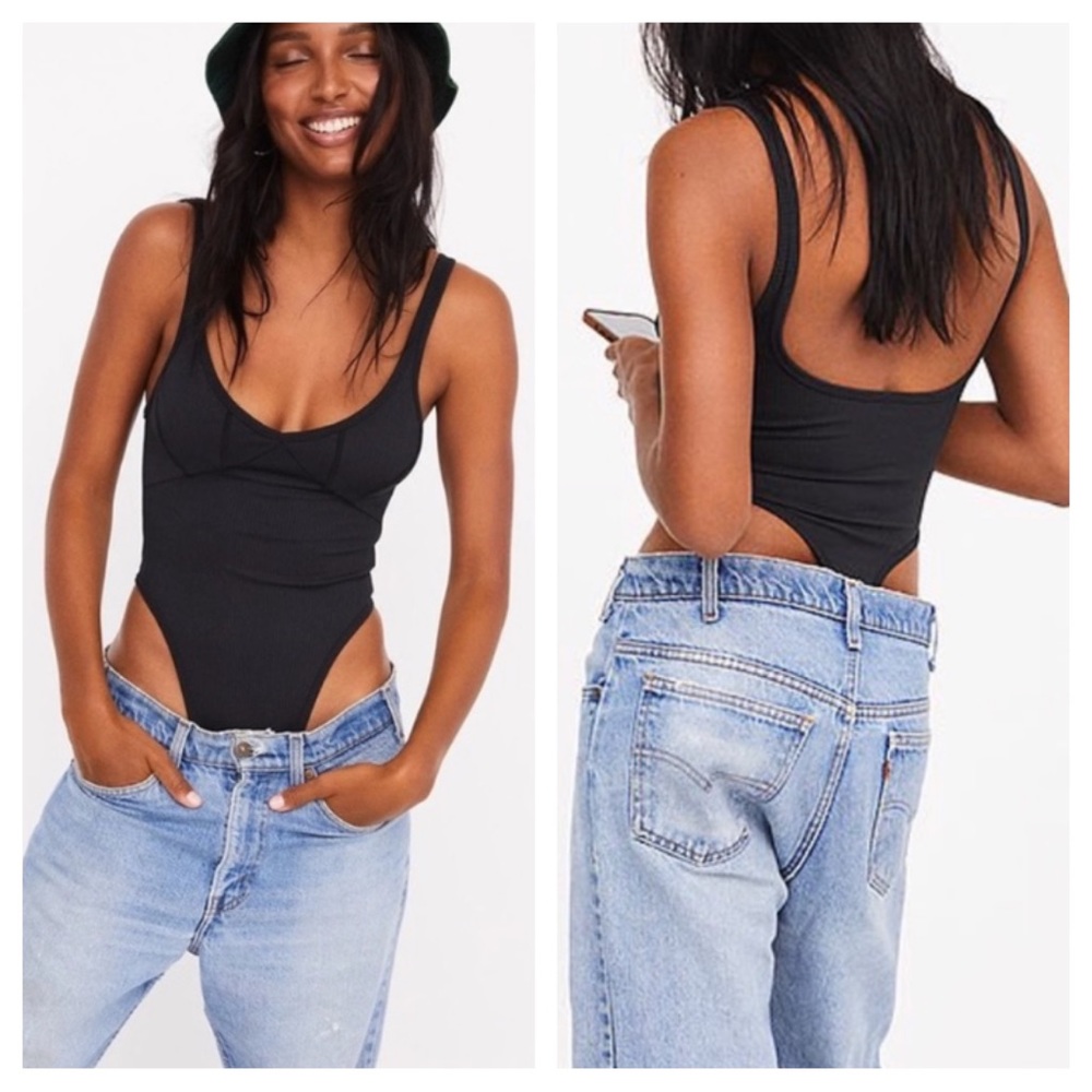 For Love & Lemons Clara Retro Ribbed Thong Bodysuit